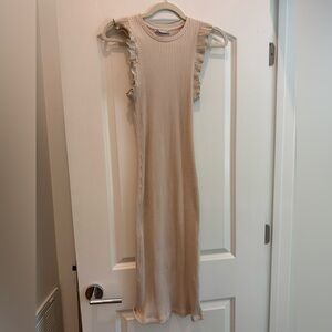 ZARA cream ruffle sleeve maxi dress